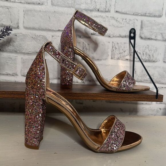 Herstyle Sequins Open Toe Pumps 4” Dress Formal Dance Party Size 7 - Picture 5 of 15